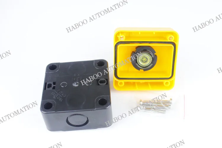 5pcs/lot dia.22mm emergency stop switch with protection box  yellow color mushroom head key e-stop switch box