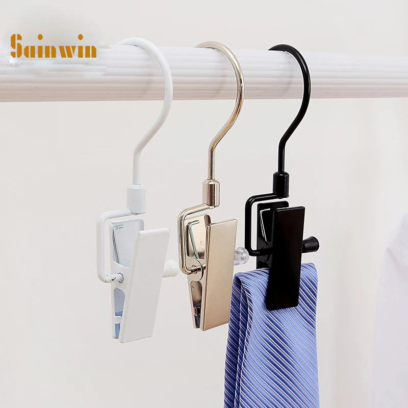 Sainwin 10pcs/lot Stainless steel clips rotating multifunctional metal hanger cap pants clip clothes peg  tie clip