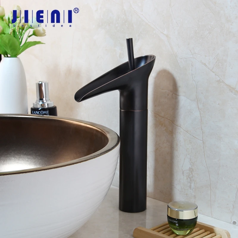 

JIENI Black ORB Bathroom Sink Faucet Waterfall Lavatory Black Basin Sink Tap Counter Top Sink Faucets Mixer Taps