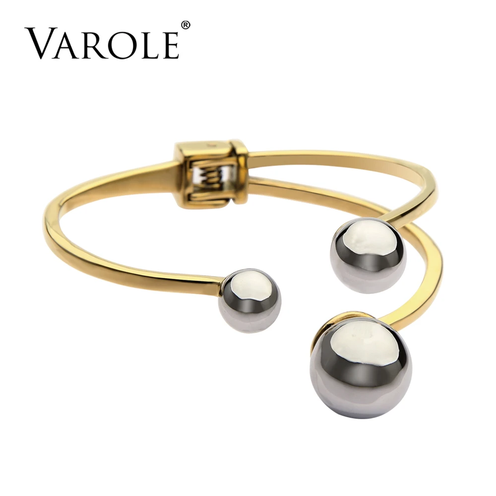 

VAROLE Stainless Steel Beads Cuff Bracelet For Women Noeud Armband Gold Color Bangles & Bracelets Manchette Bangle Pulseiras