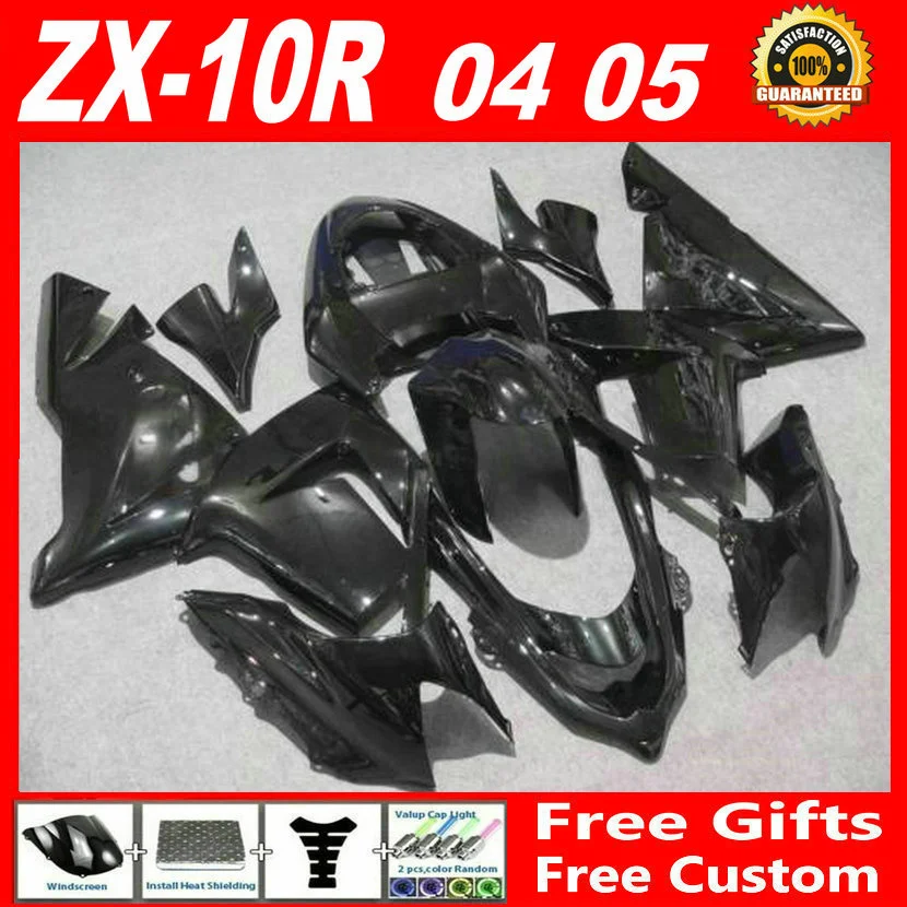 Hot all black motorbike fairing for Kawasaki 2004 2005 ZX10R fairings custom ZX-10R 04 05 fairing body kit RFG85