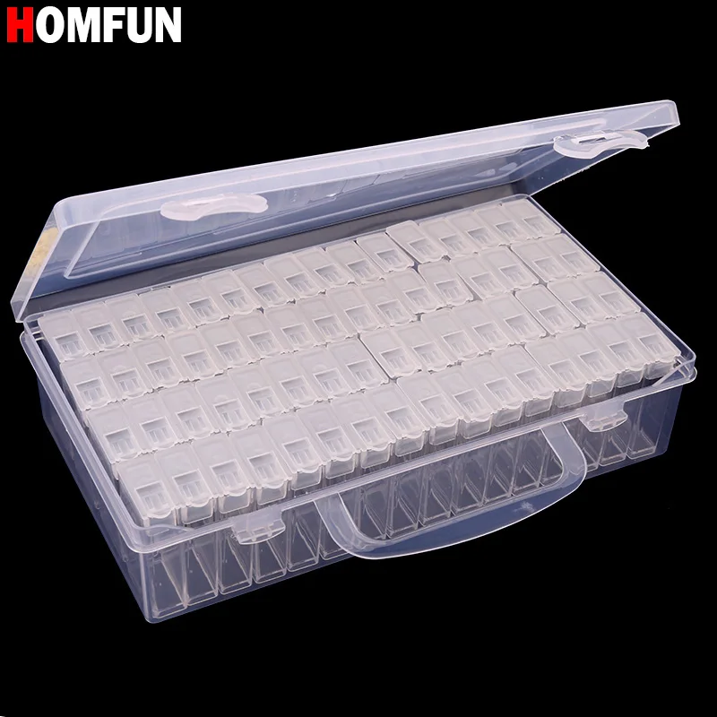 HOMFUN Diamond embroidery diamond painting tool! 64 lattice, transparent plastic storage box, 64 Grid jewelry Drill Storage Box