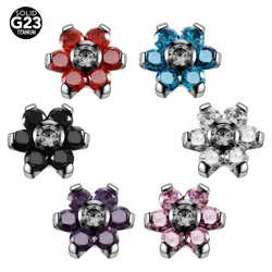 1PC G23 Solid Titanium Flower Crystal Micro Dermal Anchor Top Dermal Skin Diver Surface Piercings Hide Top Gauges BodyJewelry