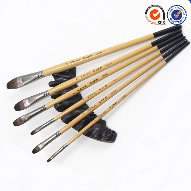 6pcs/Set squirrel hair Birch rod oil painting brush Hazel shape pen High Quality Bright chrome metal Professional Art Supplies