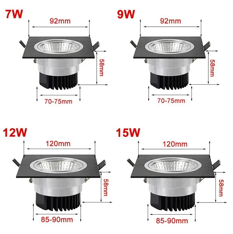 Square LED COB Downlight 7w 9w 14w 18w 24w LED Recessed Ceiling Down light led cob Spot Light Dimmable LED Downlight COB