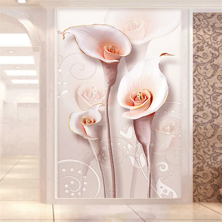 Custom 3D Photo Wallpaper Relief Stereoscopic Lily Flower Living Room Entrance Wall Decoration Painting Mural Wallpaper Modern