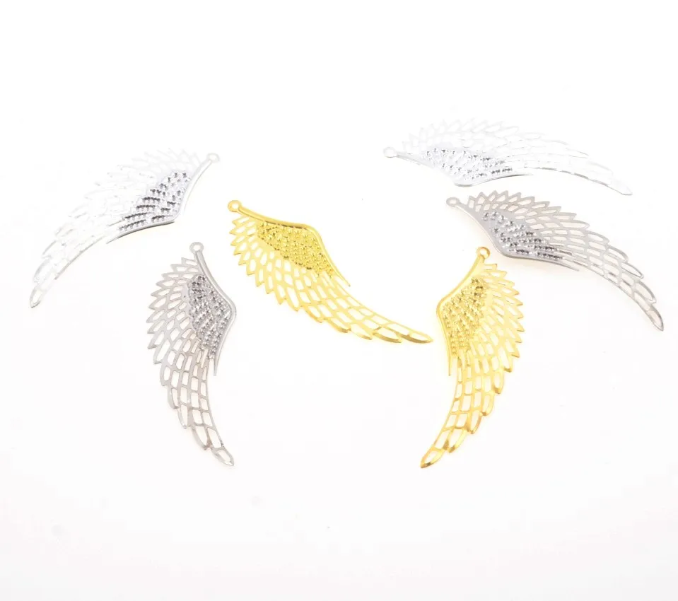 10Pcs Gold/White K/Silver Filigree Wing Wraps Connectors Metal Crafts Decoration DIY Findings Connectors 24*70mm