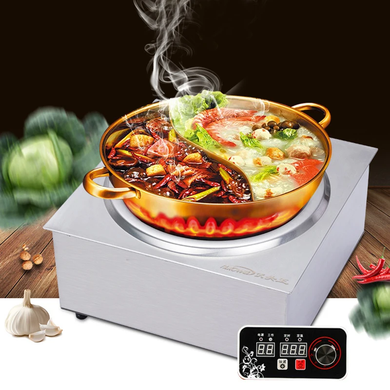 Commercial Induction Cooker Stainless Steel Concave Cooker Knob Tabletop Stove Restaurant Frying Furnace 5000W
