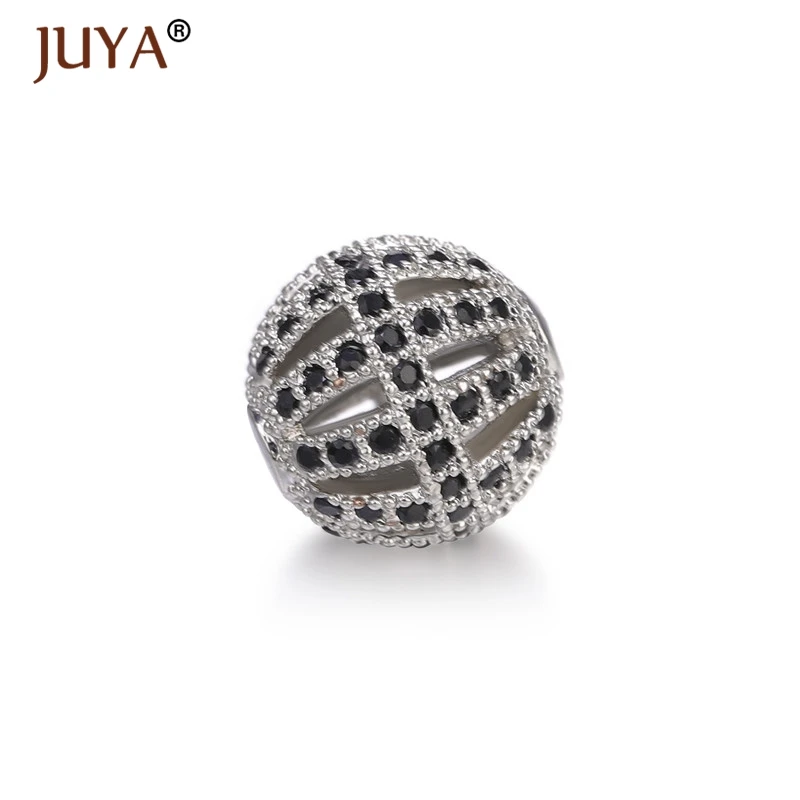 4pcs Wholesale Jewelry lots Spacer Beads Accessories DIY Bracelets 10mm Round Hollow Ball Beads copper metal Inlay CZ rhinestone