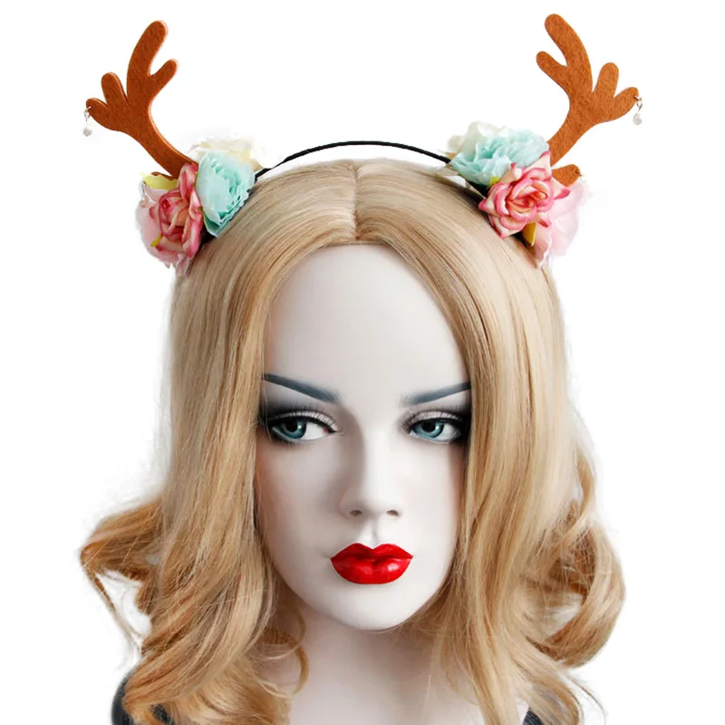 

Headbands for Women Girl Christmas Gothic Flower Reindeer Deer Horn Antler Bead Drop Costume Ball Hairband Hair Hoop Accessories