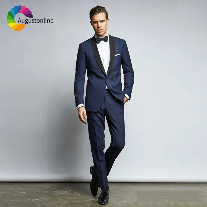 

Formal Navy Blue Mens Suits Wedding Custom Made Groom Tuxedos Groomsmen Suit Slim Fit Best Man Blazers 2 Piece Party Ternos