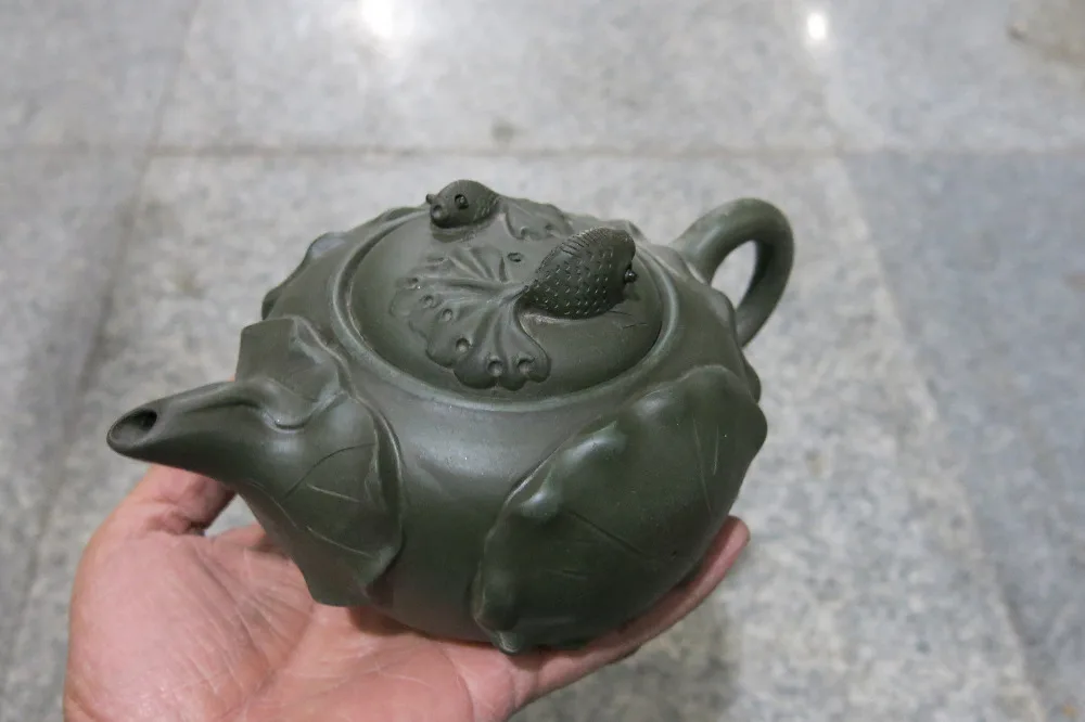 

Old Chinese Handcraft Enameled YiXing Zi Sha Clay (green stoneware) Teapot ,Goldfish & Lotus no.40.,with mark,Free shipping