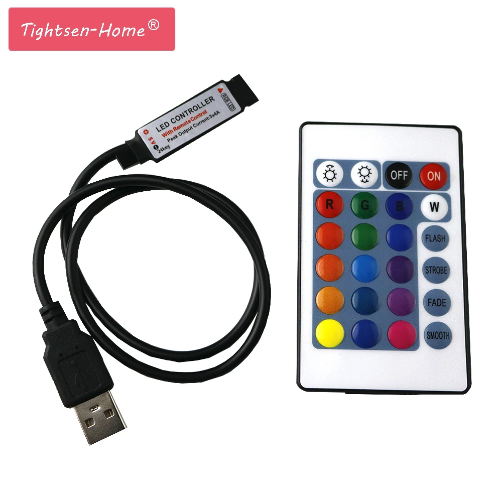 USB DC5V RGB LED Controller Mini 24key 12A RF Wireless Remote Controller for RGB 3528 5050 smd Led Strip tape lighting max 2m