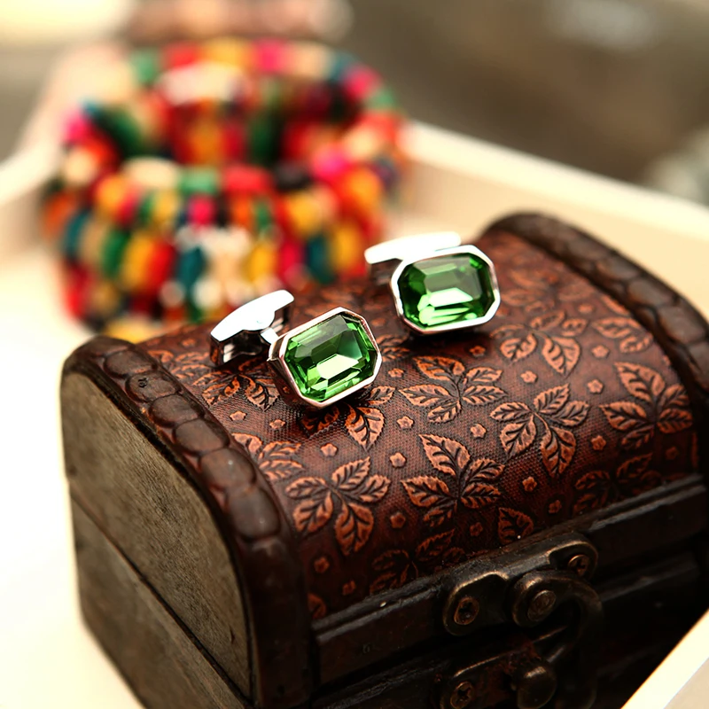 KFLK Jewelry shirt wedding cufflinks for mens Brand Green Crystal fashion Cuff link Wholesale Buttons High Quality guests