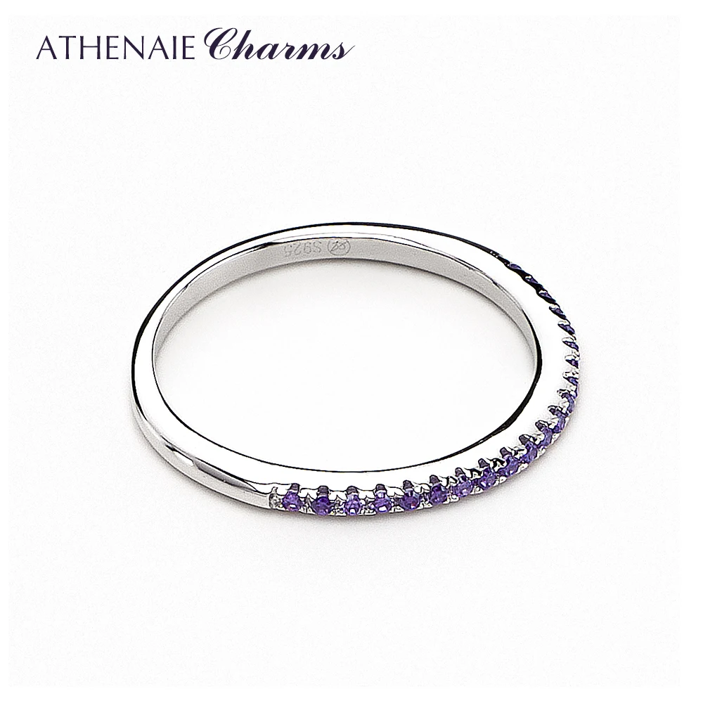ATHENAIE 925 Sterling Silver Stackable Rings Classic Purple  CZ Wedding Female Ring for Women Gift