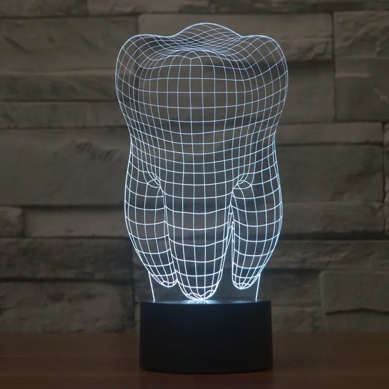 Kawaii kształt zęba 3d światło USB Illusion LED dekoracyjna lampka stołowa dotykowy dzieci nachtlampje kolorowe 3d lampy biurko prezent dentysta