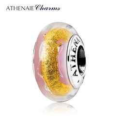 ATHENAIE 100% argento Sterling 925 Macaron lamina d'oro rosa vetro di Murano perline misura Charms braccialetto gioielli fai da te regalo per la festa della mamma