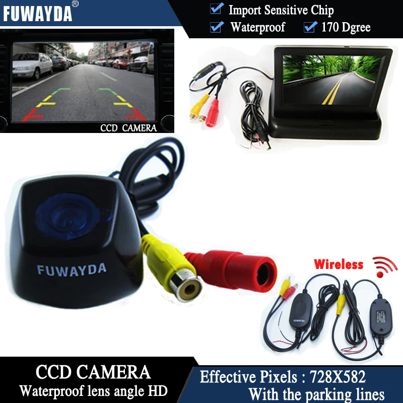 

FUWAYDA Wireless Color CCD Chip Car Rear View Camera for BMW X1 X3 X5 X6 + 4.3 Inch foldable LCD TFT Monitor WATERPROOF HD