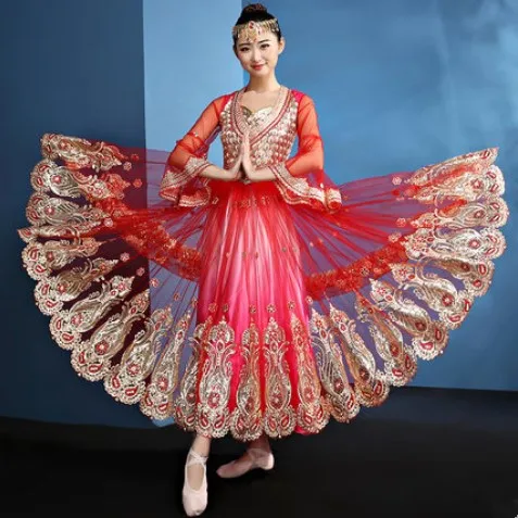 

2 colors Ancient Traditional National Xin Jiang Stage Dance Dress india style dance Clothing For Women festival dance