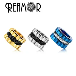 REAMOR 5pcs 316l Stainless Steel Metal Spacer Beads Black Steel Wire Inlay Charms Beads For DIY Bracelet Jewelry Making Findings