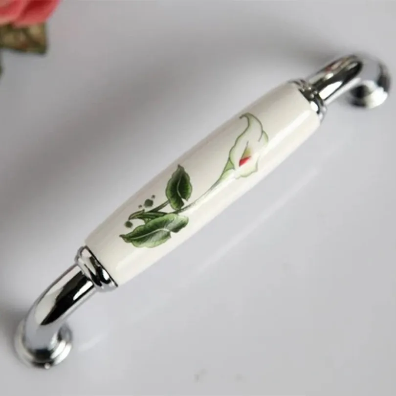 

Free shipping Rural flower dresser door handles wardrobe pull knobs Ceramic Drawer knobs American cupboard cabinet handles128mm