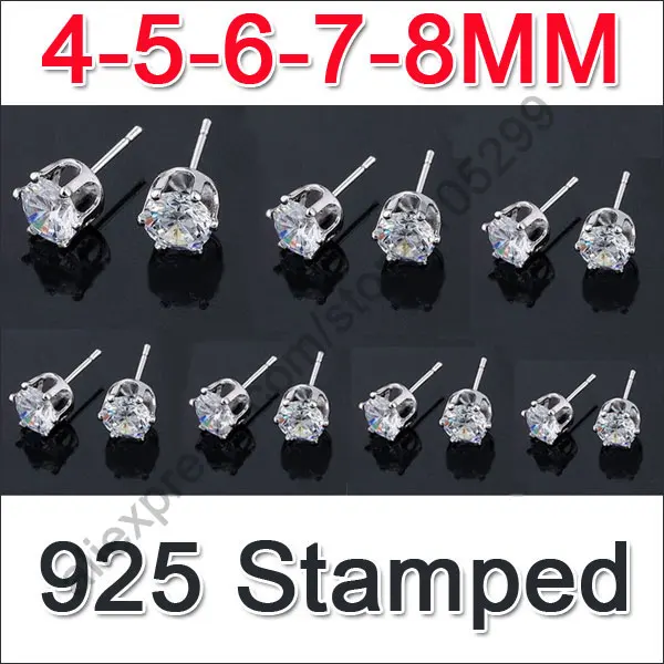 6 Claws 925 Sterling Silver Austria Crystal Stud Earrings Jewelry Single Shiny Rhinestone Multi Sizes 4-5-6-7-8mm