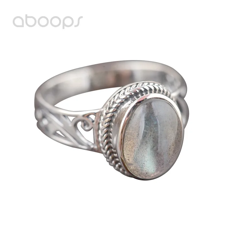 

925 Sterling Silver Hollow Ring with Moonstone for Women Girls,Free Shipping