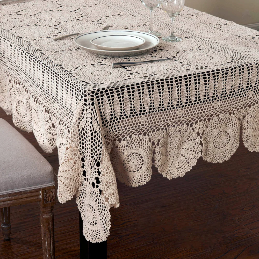 

Handmade Crocheted Table Cloth Cotton Tablecloths Beige Crochet Lace Tablecloth Many Size Available