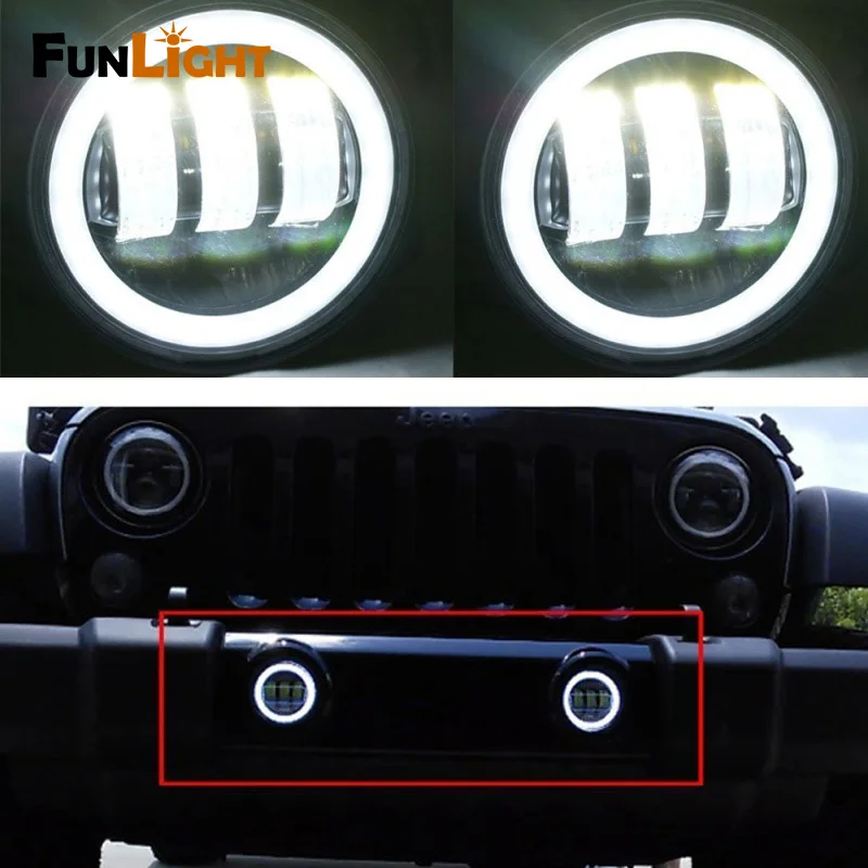 

2psc 4Inch Round Led Fog Lights 30W 6000K White Halo Ring DRL Off Road Fog Lamps For Jeep Wrangler JK TJ LJ Dodge Journey