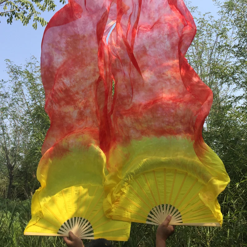 Stage Performance Property Dance Fans 100% Silk Veils Colored 1.8m Women Belly Dance Veils Fan Tie Dye