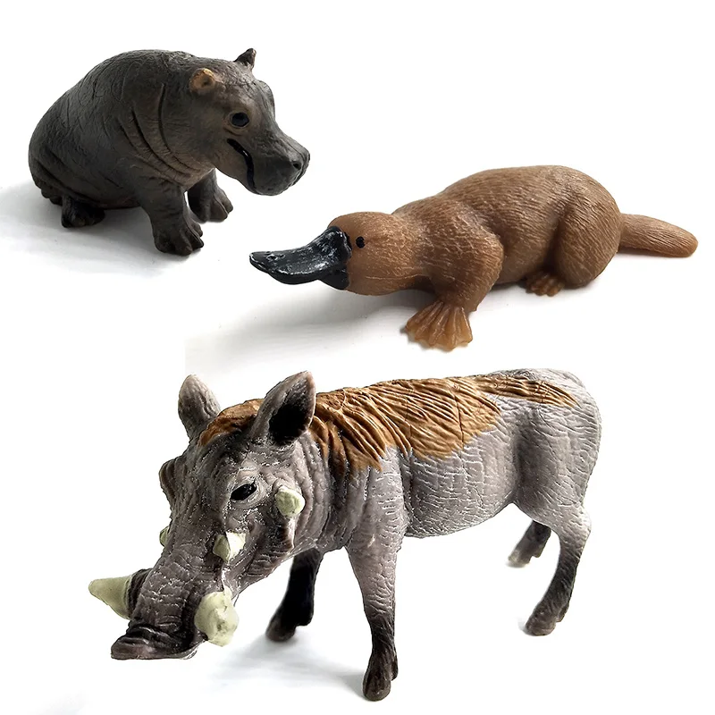 Simulation forest wild animals model Hippo Warthog Chimpanzee Polar bear Deer Mandrill Antelope Lynx Gibbon Alpaca Platypus toy