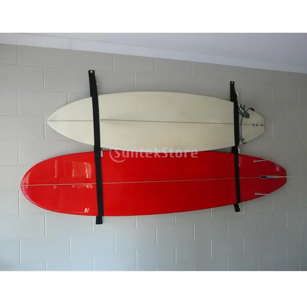 Surfboard Longboard Sling Wall Storage Securing Strap / Rack System Garage Hanger Keeper - Holds 2 Boards