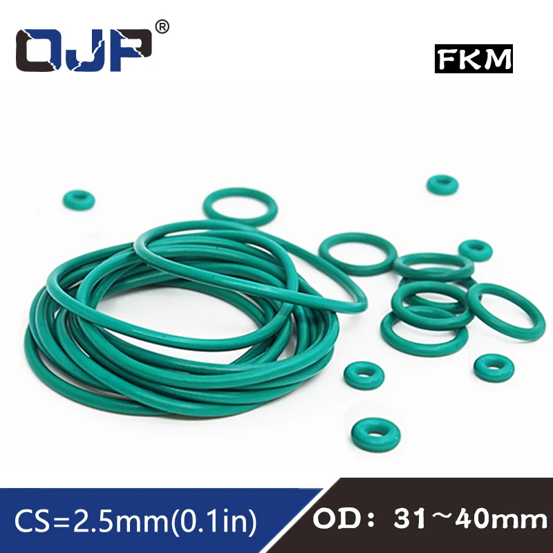 5PC/lot Fluorine rubber Ring Green FKM O ring Seal OD31/32/33/34/35/36/37/38/39/40*2.5mm Rubber O-Ring Oil Fuel Gaskets Washer