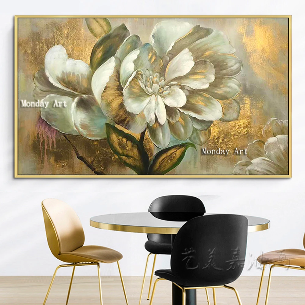 

Best Handpainted modern Palette golden Flower Oil Painting On Canvas Handmade 3D Money Tree Wall Painting Cuadros Decoraction