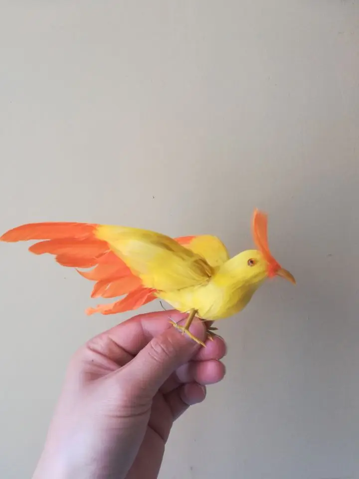 about 12x20cm foam&feathers orange-yellow bird hard model stage prop craft home decoration gift s2629