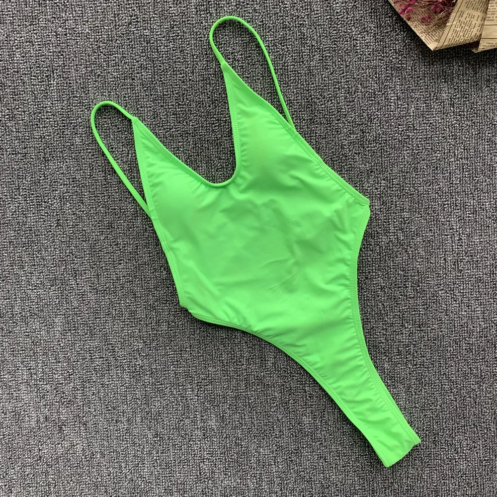 Sexy 2024 Lady Neon Micro Thong Swimwear Women One Piece Swimsuit Female Backless High Cut Swim Bathing Suit Monokini Trikini