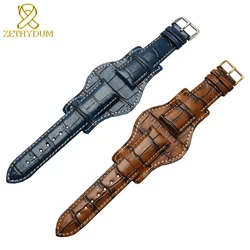 Genuine leather bracelet 18mm 20mm 22mm Restoring watch strap mens watchband With mat wristwatches band Bamboo grain wristband