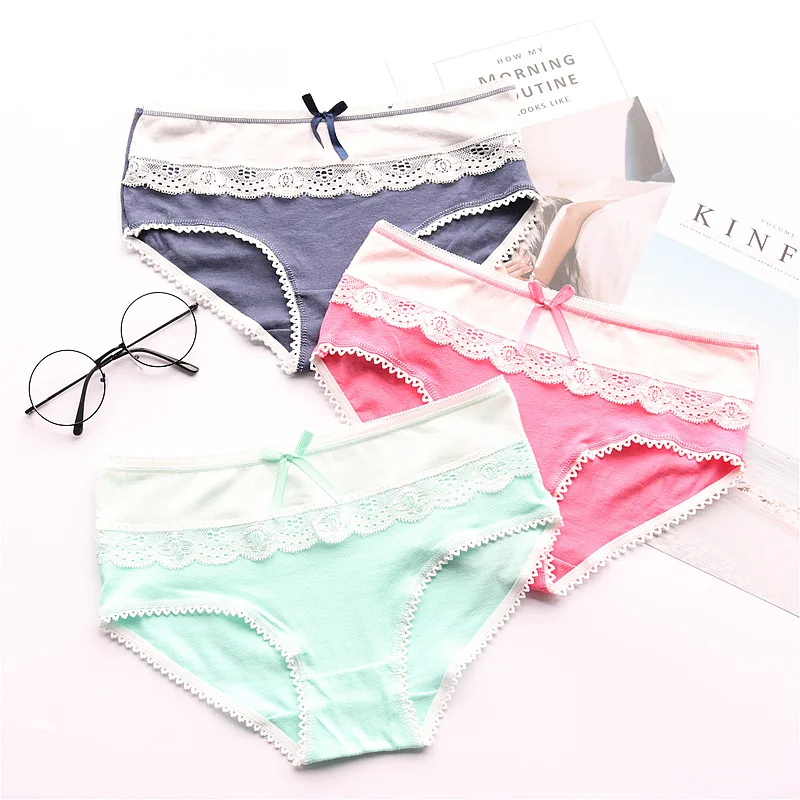 5pcs/lot 2018 Autumn New Pink Girl Underwear Lace Edge Cotton Bow Cute Women's Underwear Kids Panties 12-20years