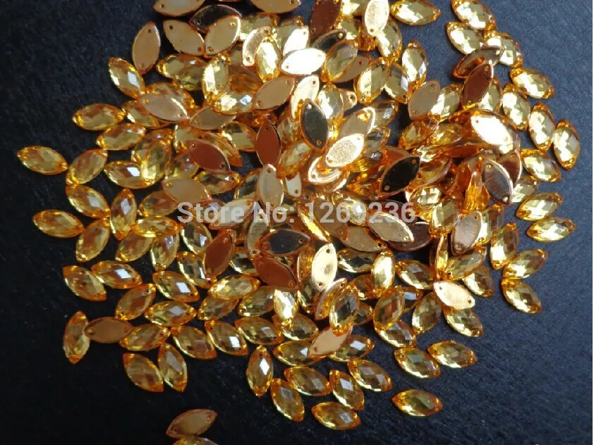 600pcs 6*12 light gold Sew On Acrylic Crystal Rhinestone Navette Shape Flatback  m015