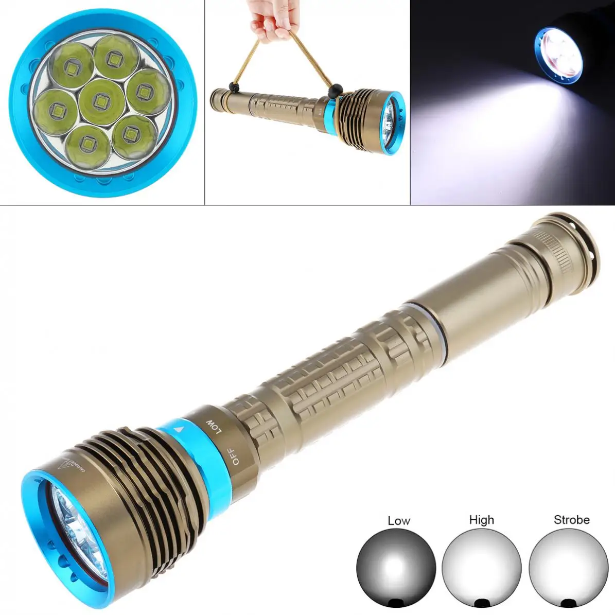 

7x LED 7500LM High-power Flashlight Waterproof Underwater 50M Diving Flashlight with Rotating Magnetron 3 Modes Light