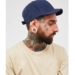 Top Quality Vintage Soft Peaked Cap Adjustable Men Black Cotton Baseball Hat With Short Visor 5cm Solid Color