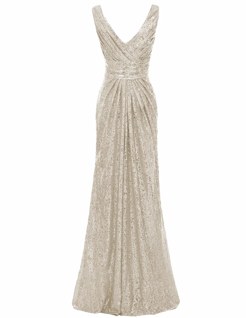 Solovedress sans manches Champagne une ligne Sequin col en V robe de soirée 2019 Photo réelle mode vestido de dama de honra SLE30036