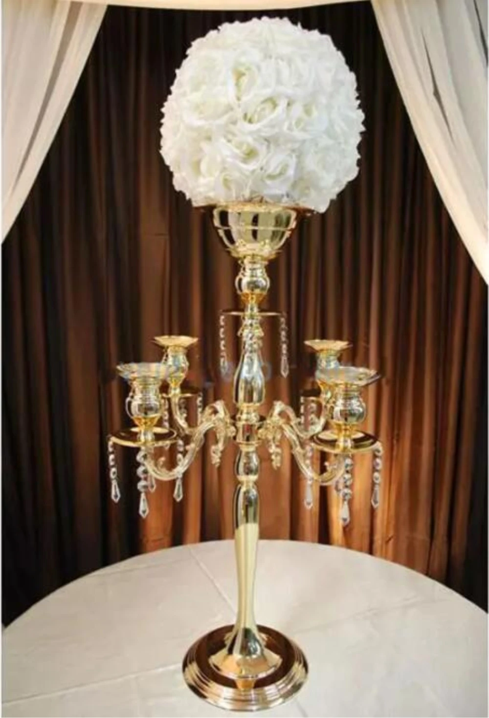 IMUWEN 75cm gold 5 arms Crystal Candelabra Candle Holders wedding Centerpiece flower bowl Candlestick event party candelabrum