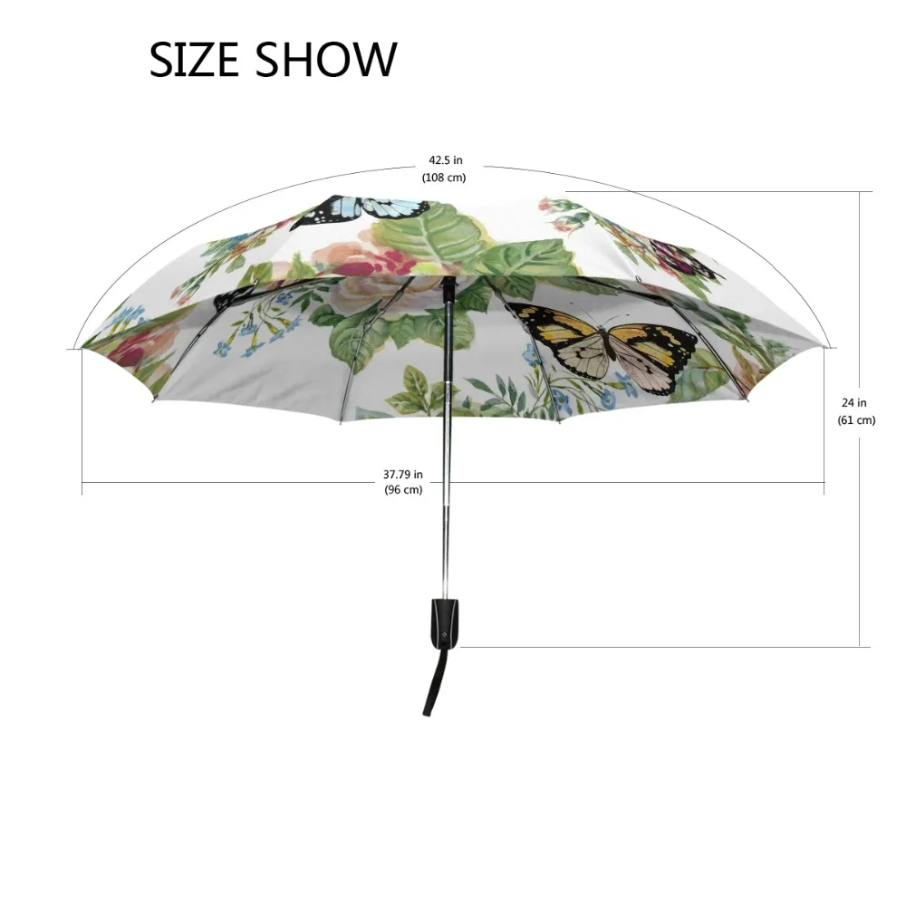 Full Automatic Butterfly Umbrella Three Folding Flower Umbrellas Women Kids Parasol Umbrella Rain Gear Rain Guarda Chuva Paragua