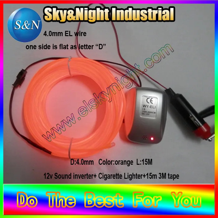 El wire lights-Orange-15M cold neon+12v sound inverter+3M tape with Free shipping (ten colors are available)