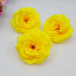 Can Mix Color 10PCS/Lot 8CM Yellow Artificial Rose Silk Flower Heads DIY Wedding Home Decoration Festive Party Supplies 17colors