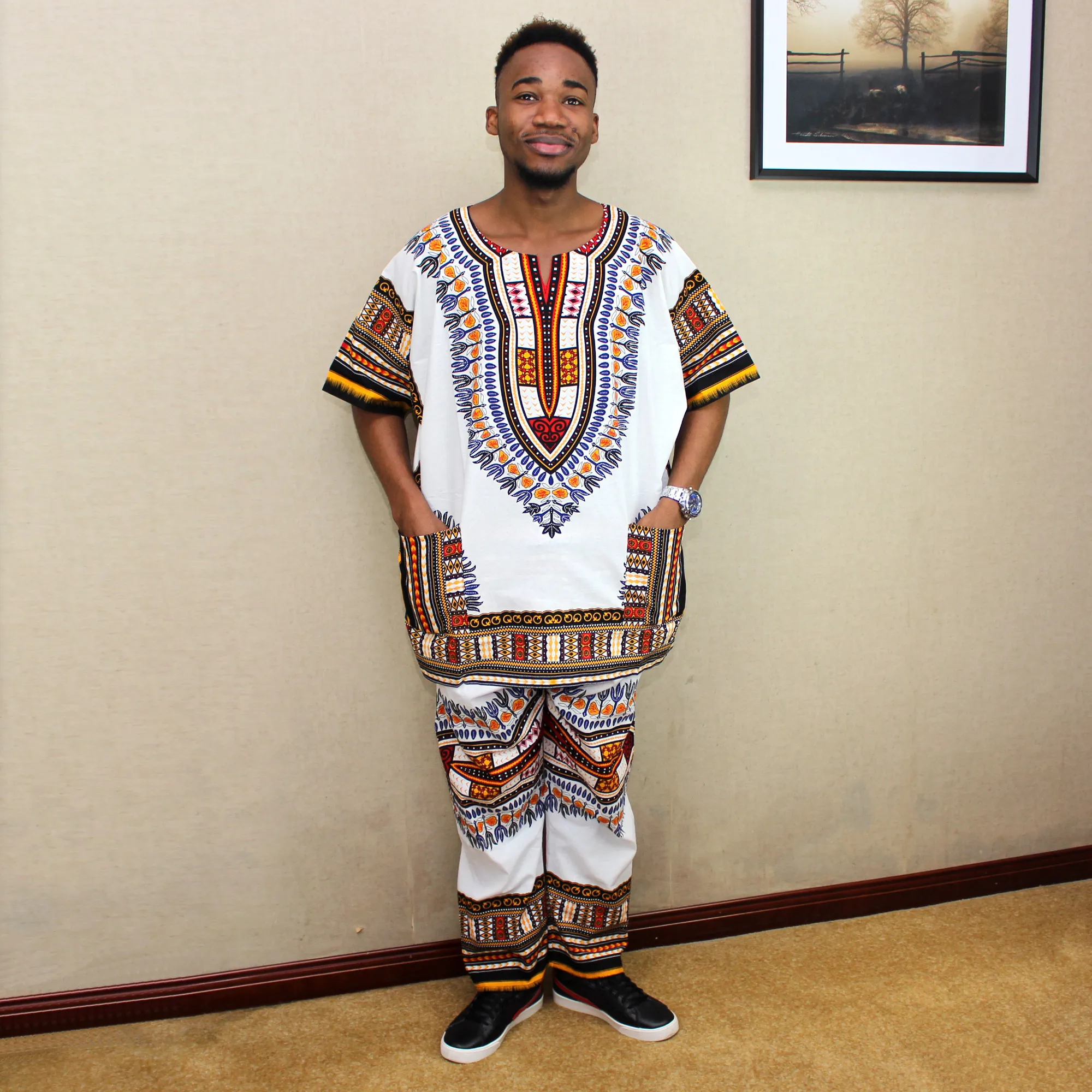 Unisex African Dashiki Suit Shirt & Pant Casual Cotton African Clothes