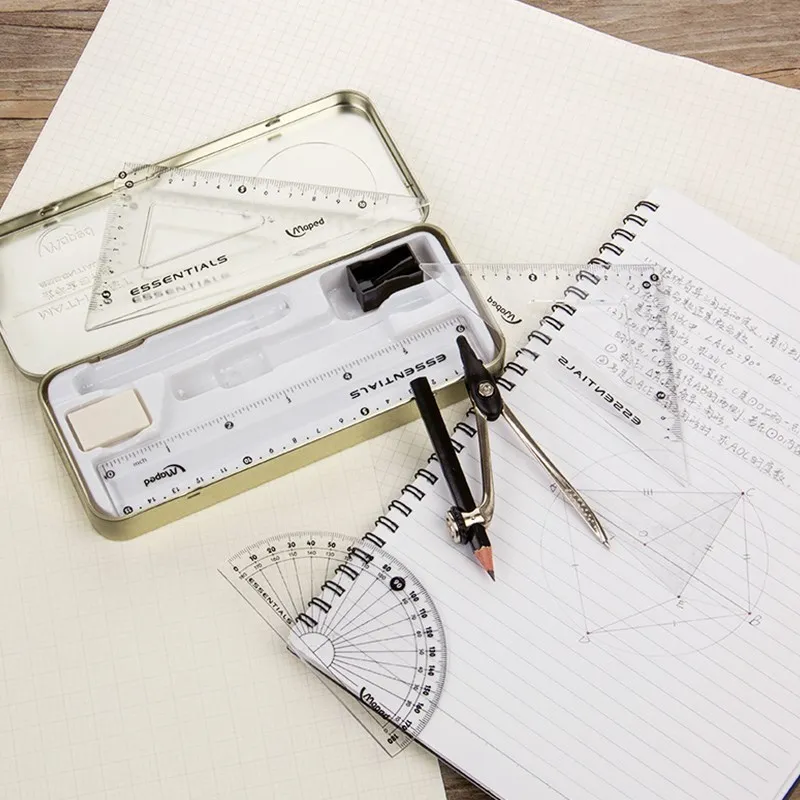 10PCS/lot Compasses Ruler 10 Stationery Set Student Test Measurement Drawing Tool Children's School Supplies