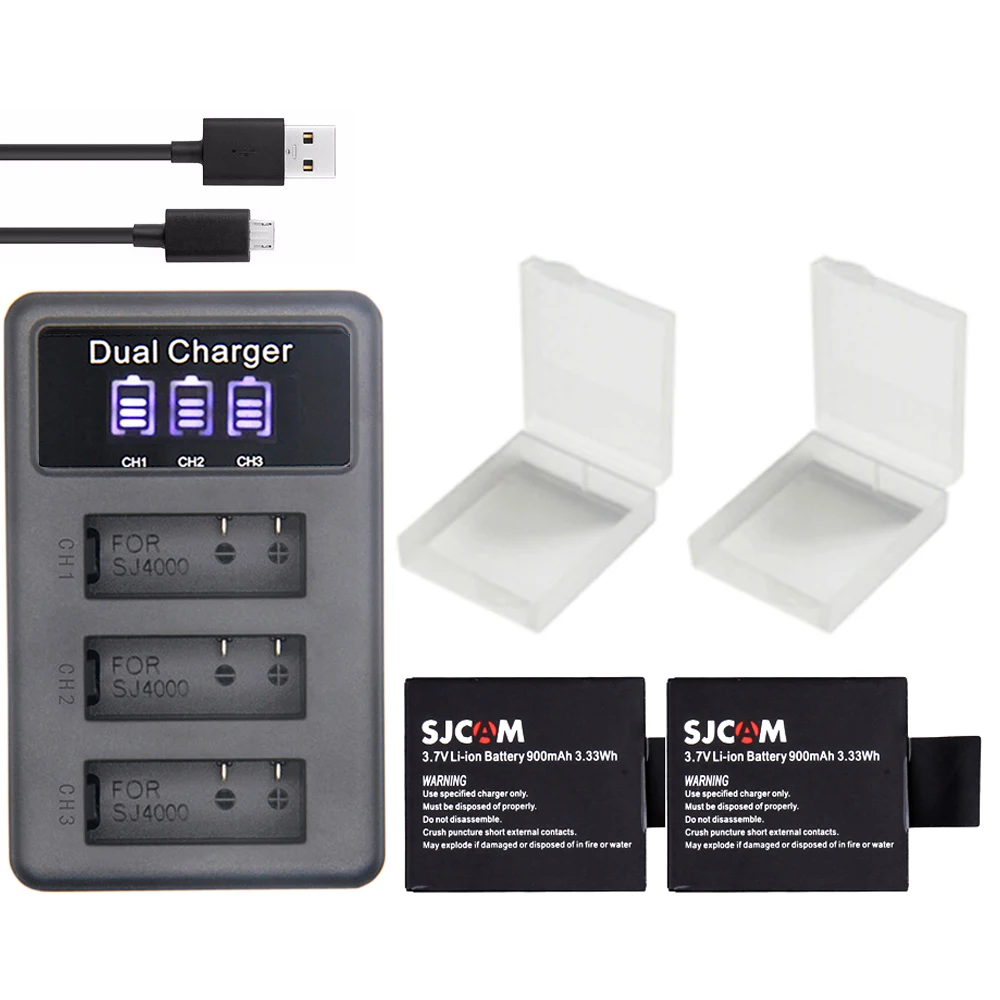 for SJCAM 5000 bateria sj 7000 sj 4000 battery eken sj5000 sj6000 sj7000 SJ8000 SJ9000 M10 Batteries + SJ4000 LCD 3lots charger