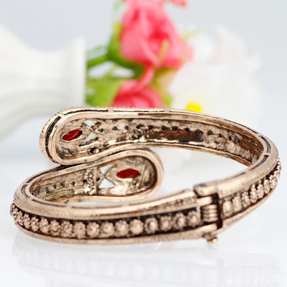 Exquisite Turkish Red Resin Retro Bangle Vintage Cuff Bracelet For Women Antique Gold Color Boho Wedding Jewelry Spring Opening